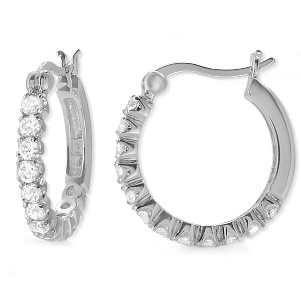 1.50 Carats Cubic Zirconia Hoop Earring -  Silver or Gold Over Silver - 3mm Width - 20mm Diameter - CZ Hoop Earring - Rhodium Hoop Earring