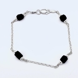 6mm Azabache Sterling Silver Bracelet: Evil Eye Protection, 2mm Rolo Chain, MADE IN USA