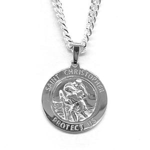 Sterling Silver Saint Christopher Medallion Necklace: 4mm Cuban Chain Option