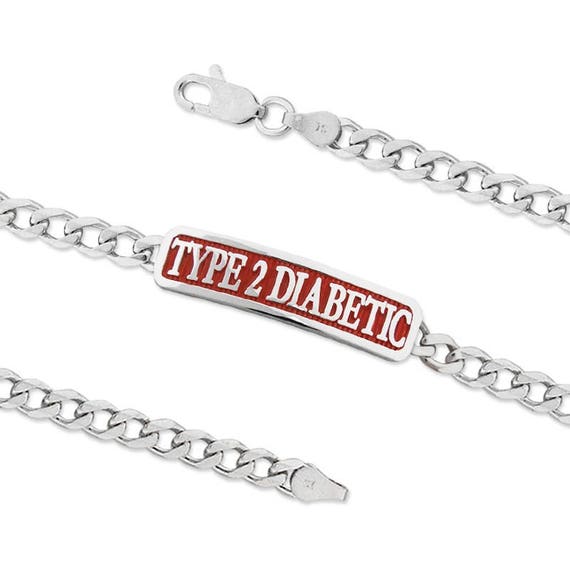 Type Diabetic Bracelet- Sterling Silver Medical Alert ID