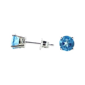 Blue Topaz Sterling Silver Stud Earrings: December Birthstone, Made in USA