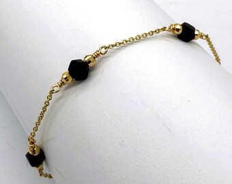 Azabache Bracelet Solid 14k Gold – 4mm Jet Stone Cuban Evil Eye
