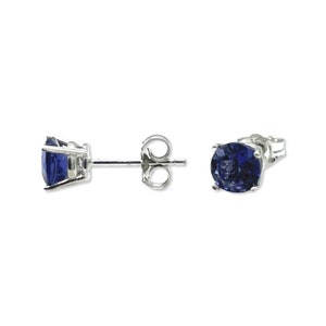 Iolite Stud Earrings: 925 Sterling Silver, Round Cut (Made in USA)