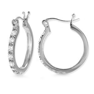 1/2 Carat Cubic Zirconia Hoop Earring -  Silver or Gold Over Silver - 2.50mm Width - 20.50mm Diameter - CZ Silver Hoop Earring