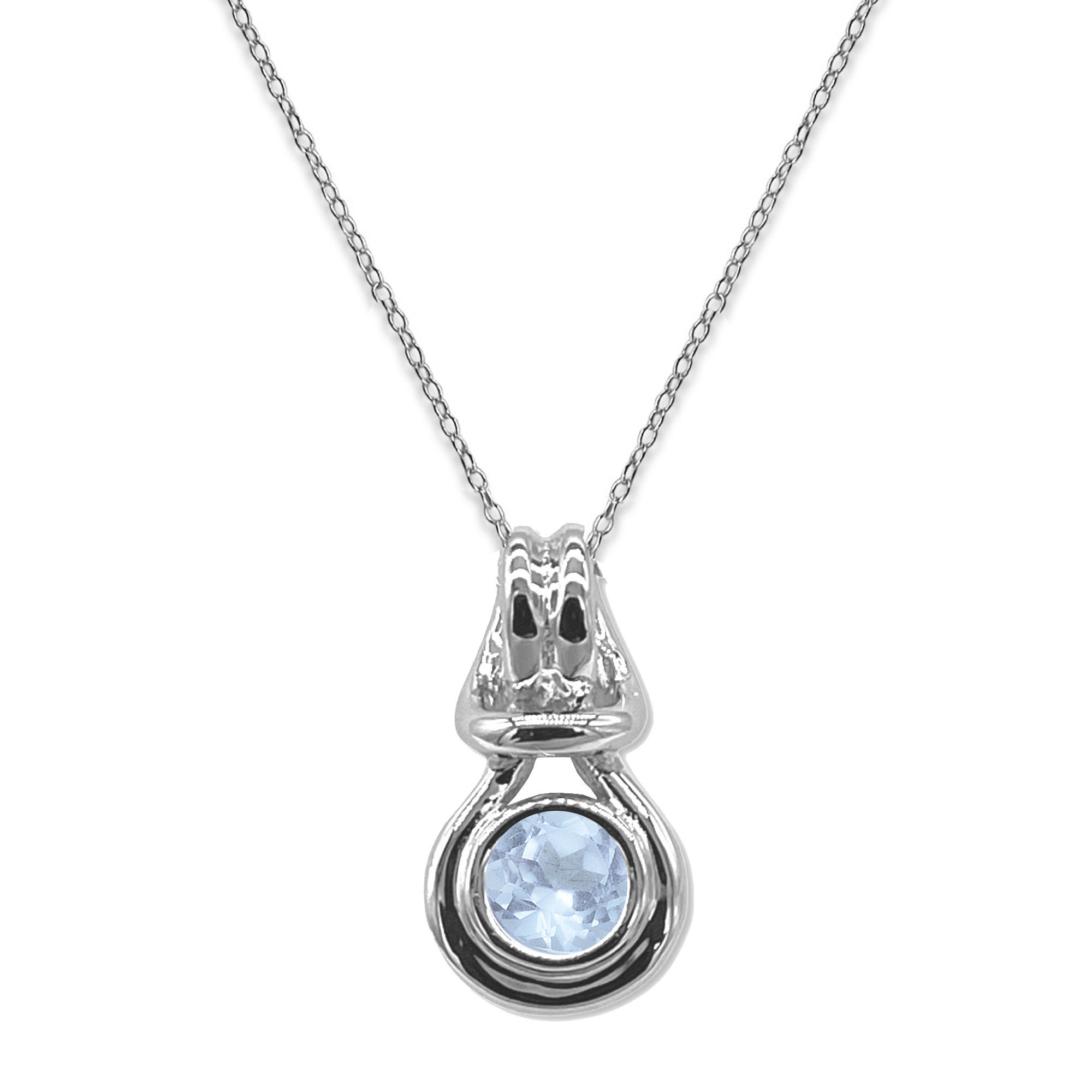 Round Gemstone Loveknot Pendant - Sterling Silver- With 18