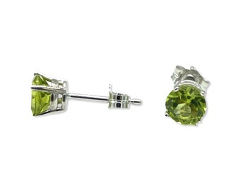 Genuine Peridot Stud Earrings - 4, 5, or 6mm Size - 925 Sterling Silver - August Birthstone Stud Earrings - MADE IN USA