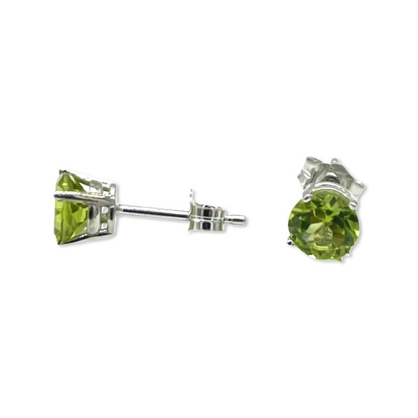 Genuine Peridot Stud Earrings - 4, 5, or 6mm Size - 925 Sterling Silver - August Birthstone Stud Earrings - MADE IN USA