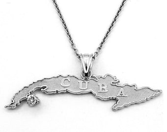 Wisiorek z wyspy Kuba 14-karatowe białe złoto z diamentem – 1,5-calowy naszyjnik kubańskiego dziedzictwa – „De Donde Crece la Palma” José Martí Tribute Jewelry