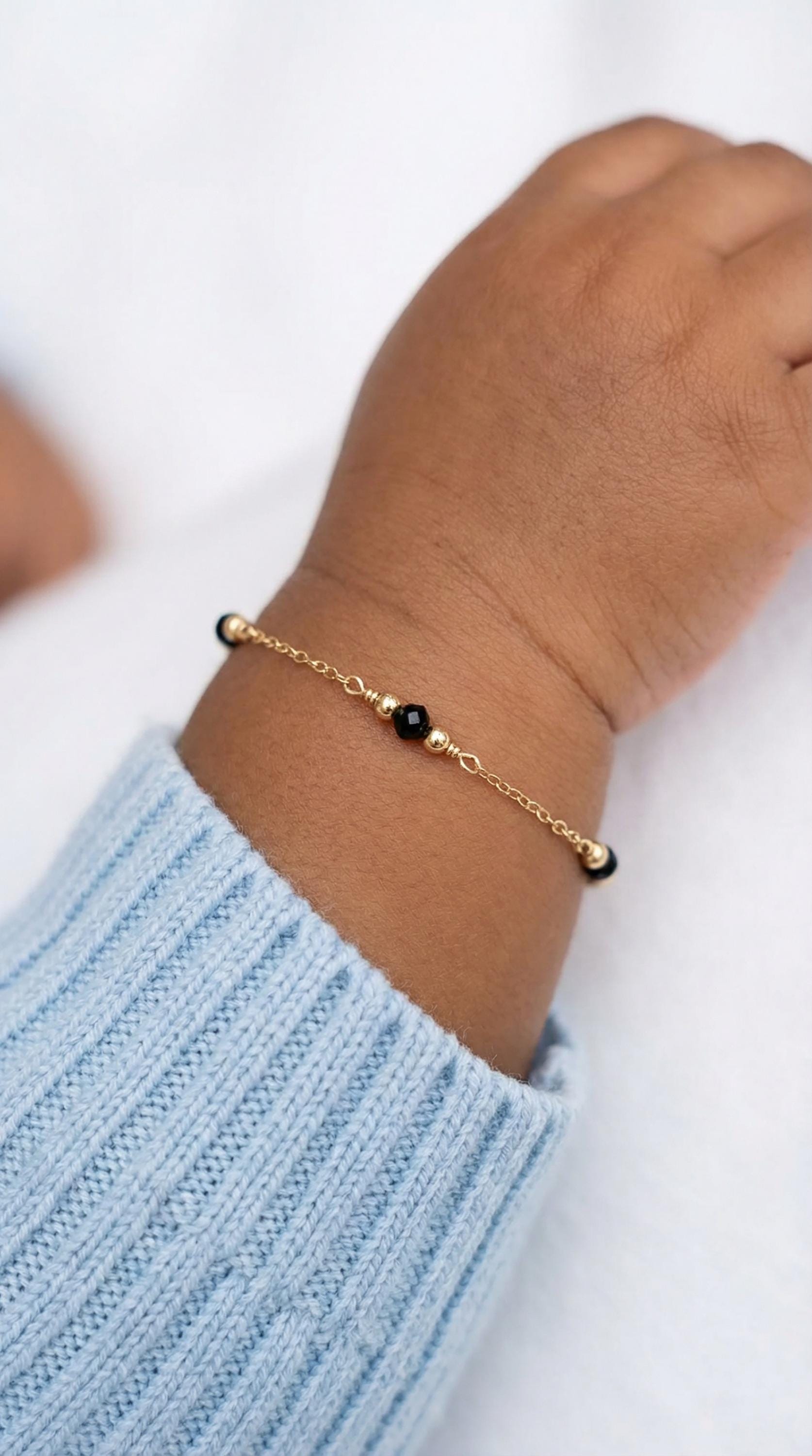 Baby Azabache Bracelet 14k Gold Filled, Cuban Evil Eye Protection