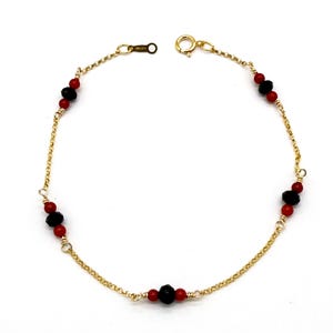 Azabache and Red Coral Bracelet in 14kt Gold Filled – Cuban Mal de Ojo Evil Eye Protection Jewelry by Jose Jay - 4mm Size Azabache Jet Stone