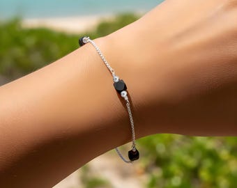 Azabache Bracelet 6mm Size Sterling Silver: Evil Eye Protection, 1.3mm Micro Rolo Chain, MADE IN USA