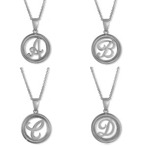 Sterling Silver Script Initial Pendant Necklace: 18 Inch Cable Chain