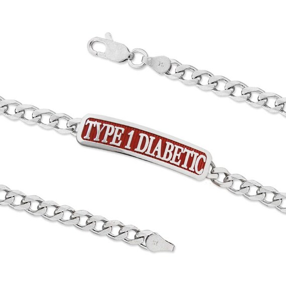 Type Diabetic Bracelet- Sterling Silver ID Bracelet Medical