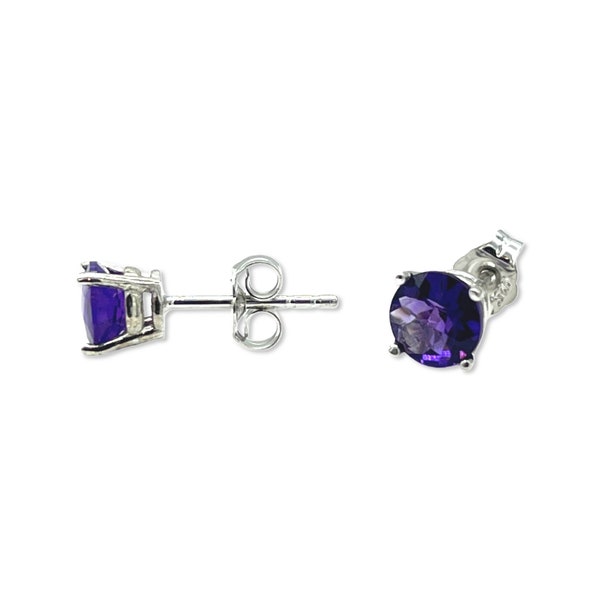 Genuine Amethyst Stud Earrings - 4, 5, or 6mm Size - 925 Sterling Silver - February Birthstone Stud Earrings - MADE IN USA