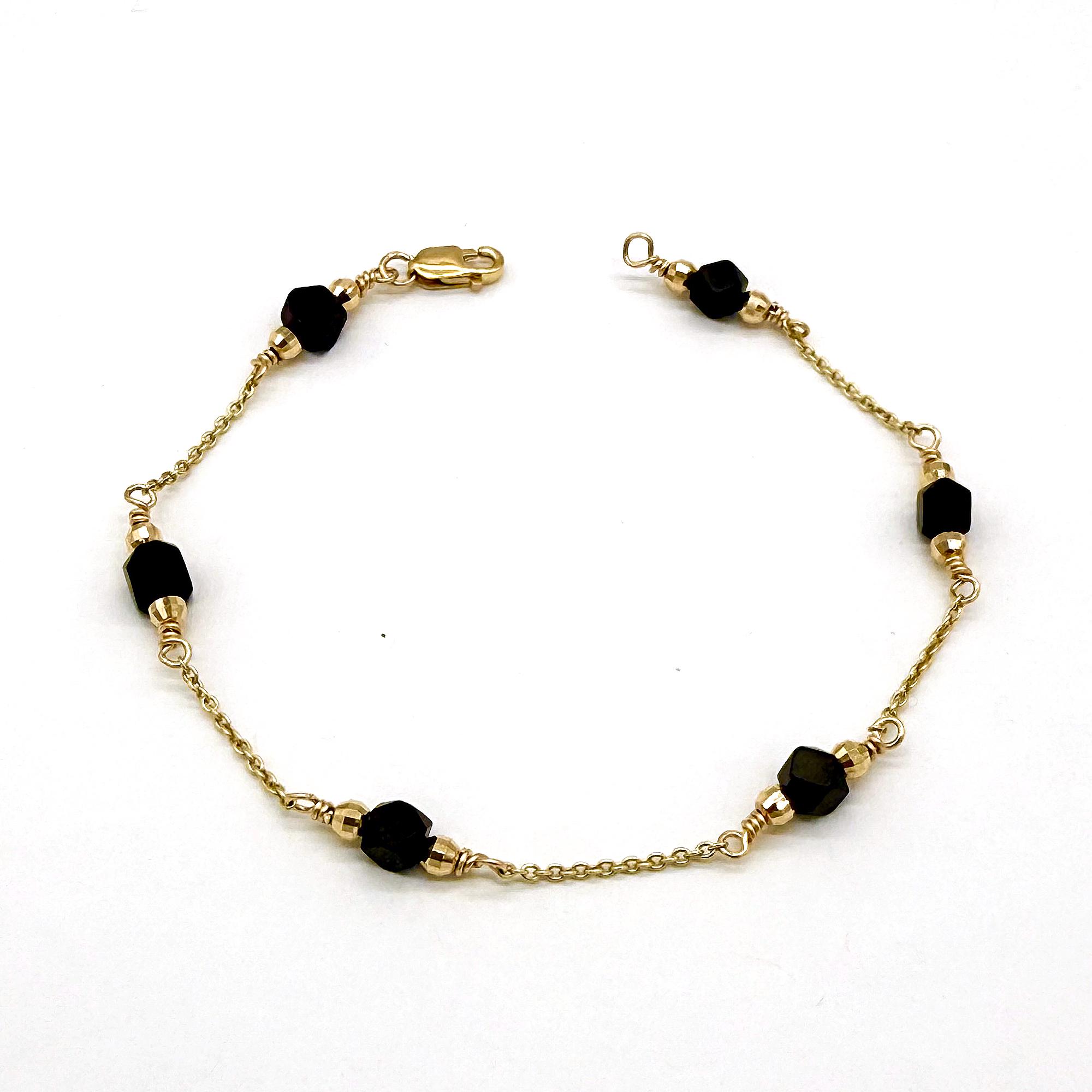 Azabache Bracelet Solid 14k Gold – 4mm Jet Stone Cuban Evil Eye