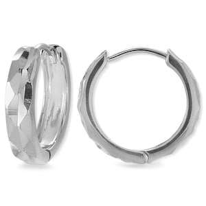 Diamond Cut Sterling Silver Hinged Hoop Earrings - 4mm