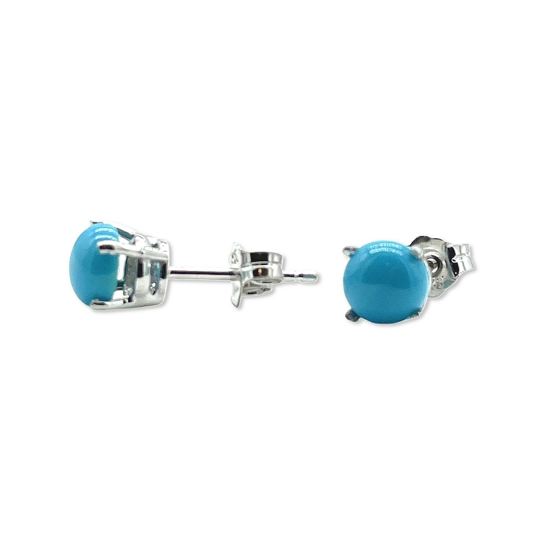 Genuine Turquoise Stud Earrings 4, 5, or 6mm Size 925 Sterling Silver