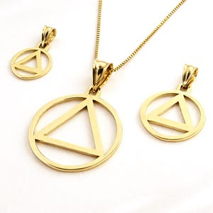 Collar AA de oro de 14 quilates para la sobriedad, joyería de recuperación AA, dije de sobriedad de oro macizo, regalo de collar de recuperación, aniversario de sobriedad