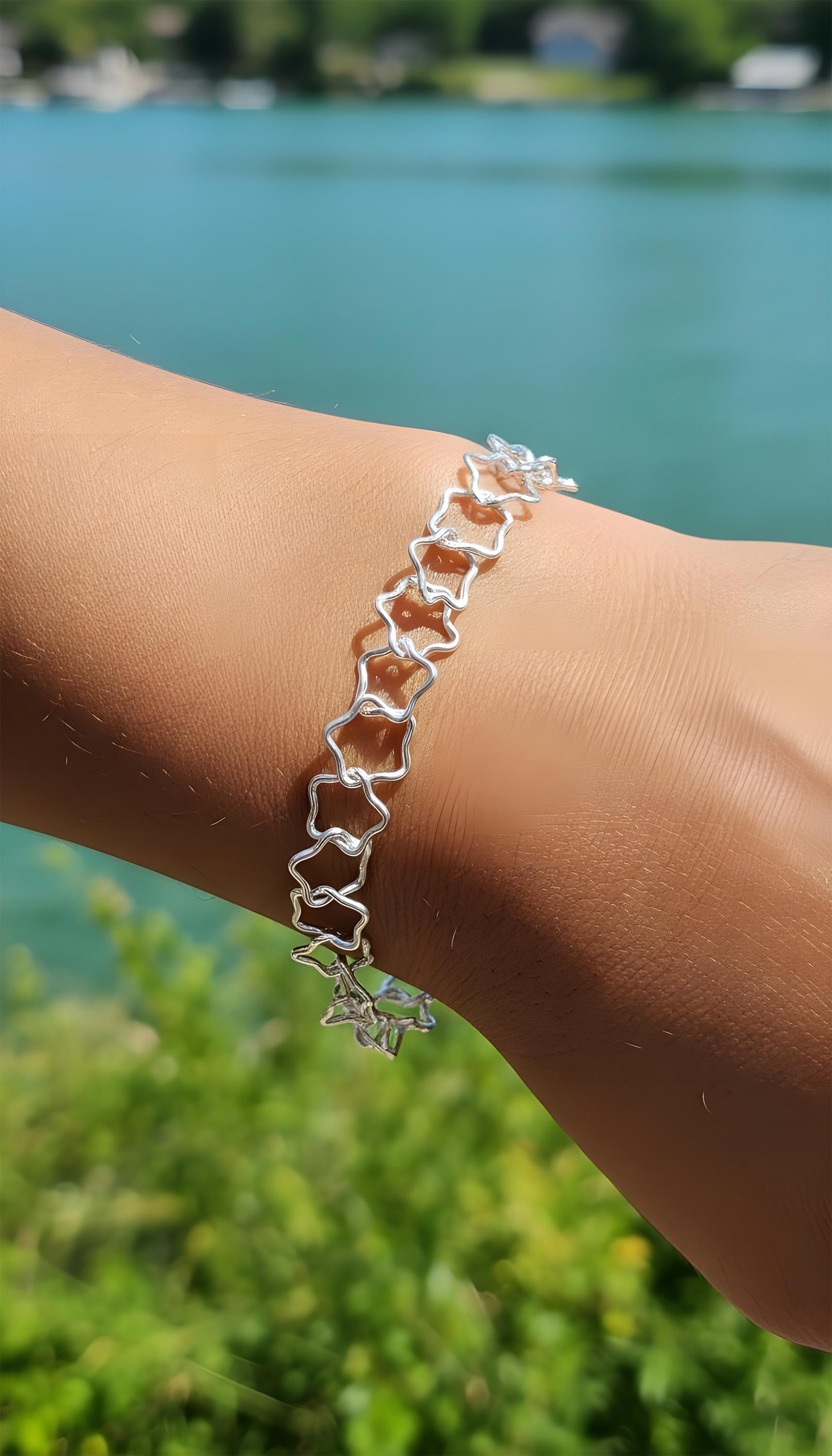 ♡STAR JEWELRY♡BRACELET Star Bracelet Sterling Silver - Open Star Link Bracelet Silver