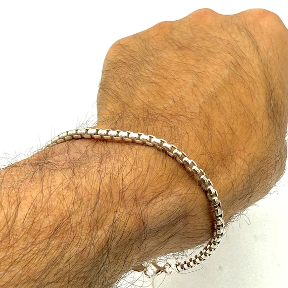 Box Bracelet Sterling Silver : Italian Round Link Chain, 3.60mm