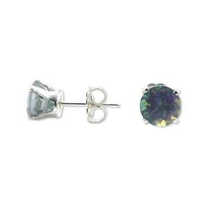 Mystic Topaz Sterling Silver Stud Earrings - June Birthstone (Made in USA)
