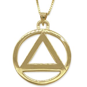 14kt Gold AA Sobriety Pendant: Recovery Gift - Optional Box Chain 14k Yellow Gold