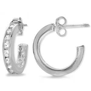 1 Carat Cubic Zirconia Hoop Earring - Silver or Gold Over Silver - 3mm Width 15mm Diameter - CZ Post Style Hoop Earring
