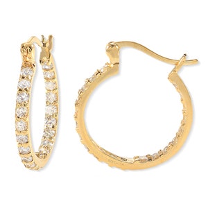 1.25 Carat Cubic Zirconia Inside Out Hoop Earring - Silver or Gold Over Silver - 2mm Width 22mm Diameter - CZ Inside Outside Hoop Earring