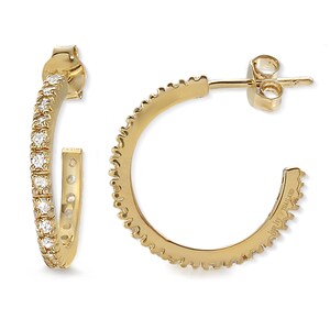 3/4 Carats Cubic Zirconia Hoop Earring -  Silver or Gold Over Silver - 2mm Width - 20mm Diameter - CZ Hoop Earring - Rhodium Hoop Earring