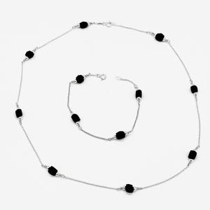 6mm Azabache Sterling Silver Bracelet & Necklace Set: Evil Eye Protection, 1.3mm Micro Rolo Chain, MADE IN USA