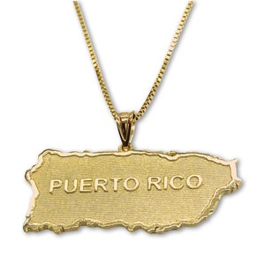Gold Puerto Rico Pendant 14kt Yellow or White Gold - Sm or Lg Size - Isla de Puerto Rico - Puerto Rico Charm - Optional Box Chain 18 Inches