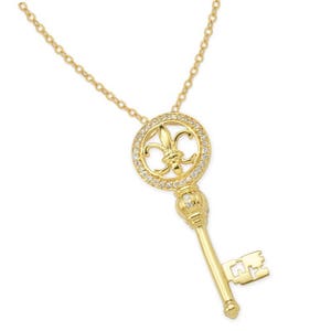 Collar de llave de oro - Fleur de Lis - Regalo de cumpleaños - Regalo para ella - Collar colgante - Regalo para mamá - Vuelta al cole