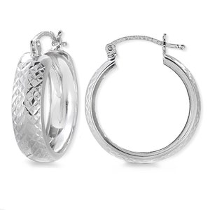 Diamond Cut Hoop Earrings -  Sterling Silver - 6mm Width - 23mm Diameter - Silver Hoop Earring