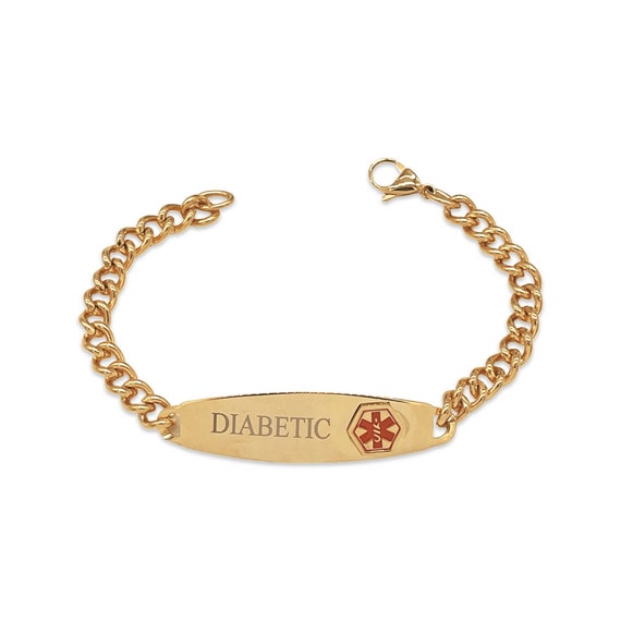 Diabetic Bracelet Gold or Silver Tone Stainless Steel Diabetic