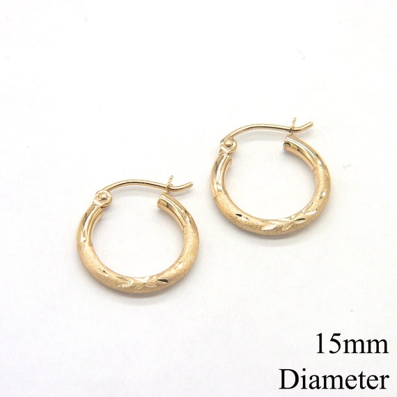 14k Gold Hoop Earrings | Diamond Cut Lightweight Snap Latch Hoops- 2mm Yellow Gold Everyday Hoop Earrings