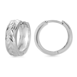 Diamond Cut Sterling Silver Hoop Earrings - Hinged Design