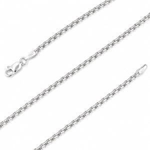 Box Necklace Solid 925 Sterling Silver 2.50mm | Men’s or Women’s Solid Silver Round Box Chain | Made in Italy | Lobster Claw Clasp