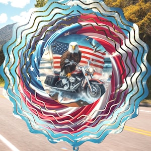 Patriotic Eagle Motorcycle Wind Spinner: 8 or 10 inch American Flag