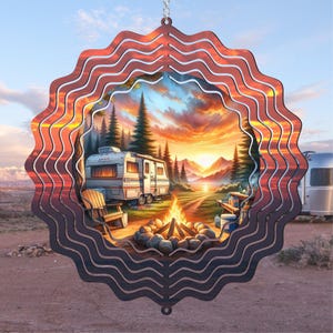 Sunset Campfire Wind Spinner: Aluminum Yard Art