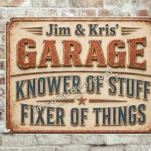 Your Garage Knower of Stuff Fixer of Things Personalized Sign:  Aluminum 8x12 or 11x14