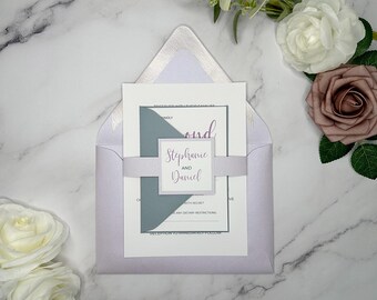 Lavender Lilac Wedding Invitations: Modern Script, QR Code RSVP