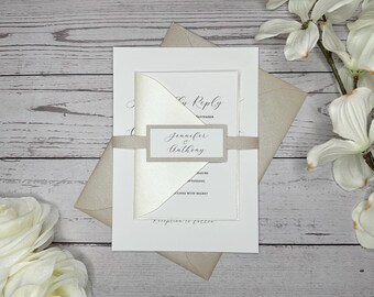 Modern Script Wedding Invitations: Beige & Ivory Cream