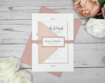 Dusty Rose Wedding Invitations: Elegant Romantic Classic Design