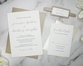 Minimalist Wedding Invitations, Taupe and Ivory, Chic Neutral Design