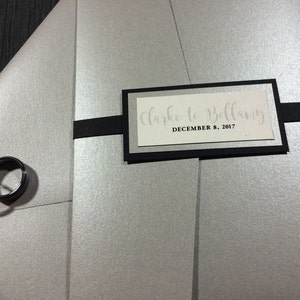 Silver Shimmer and Black Wedding Invitations, Silver Glitter and Black Elegant Wedding, Modern Calligraphy, Onyx Black, Silver Metallic