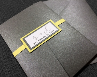 Charcoal & Yellow Wedding Invitations: Modern Calligraphy Monogram