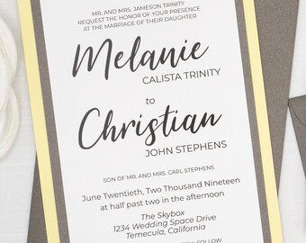 Yellow and Gray Wedding Invitation Suite: Modern Calligraphy