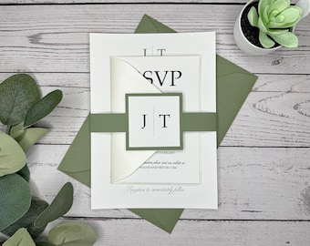 Sage Green Wedding Invitation Suite: Eucalyptus Greenery, Ivory Accents