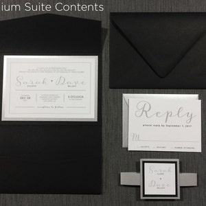 Black Wedding Invitations, Silver Wedding, Calligraphy Wedding Invitations, Silver metallic Classic Invitations, Black Wedding Invitation