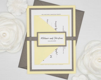 Gray and Yellow Wedding Invitation Set: Shimmer Charcoal & Pale Yellow